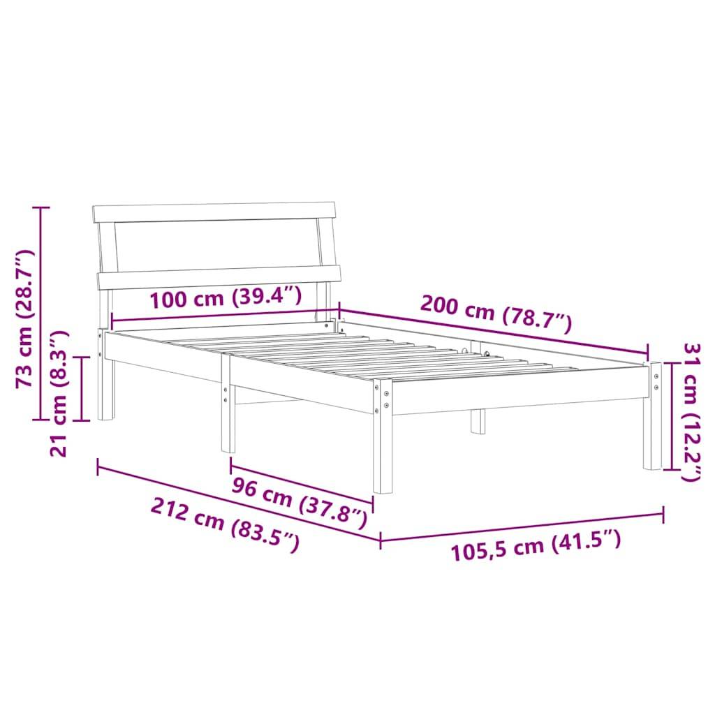 vidaXL Bettrahmen mit Kopfteil Weiß 100 x 200 cm Massives Kiefernholz