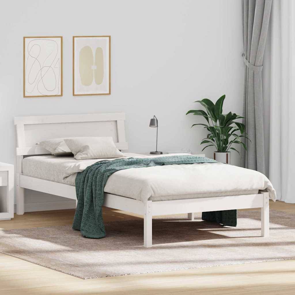 vidaXL Bettrahmen mit Kopfteil Weiß 100 x 200 cm Massives Kiefernholz