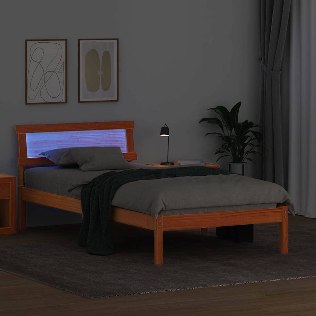 vidaXL Bettrahmen Wachsbraun 90 x 190 cm Massives Kiefernholz