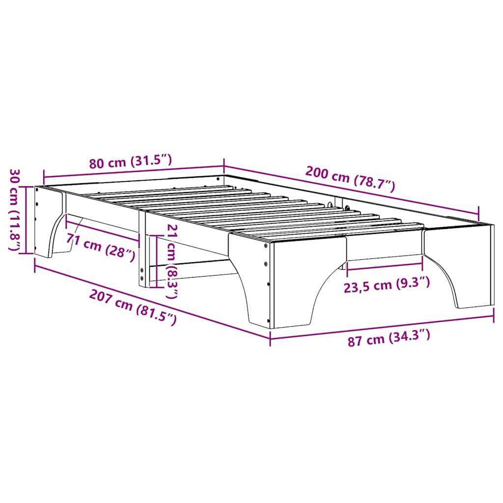 vidaXL Bettrahmen Wachsbraun 80 x 200 cm Massives Kiefernholz