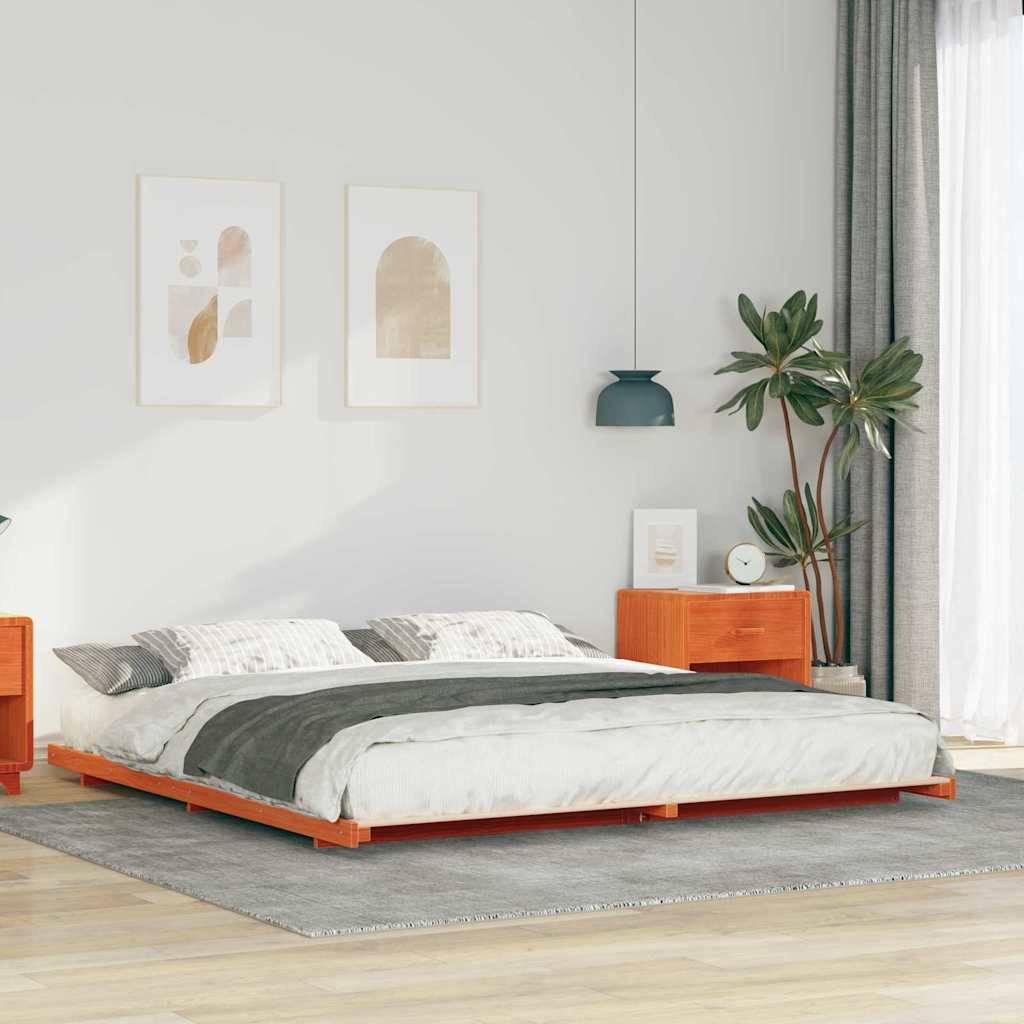vidaXL Bettrahmen Wachsbraun 200 x 210 cm Massives Kiefernholz