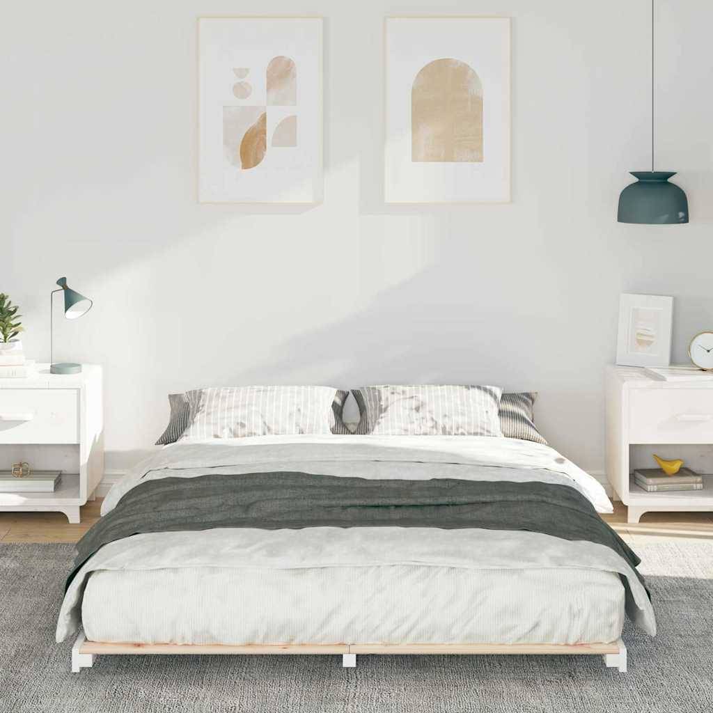 vidaXL Bettrahmen Weiß 140 x 210 cm Massives Kiefernholz