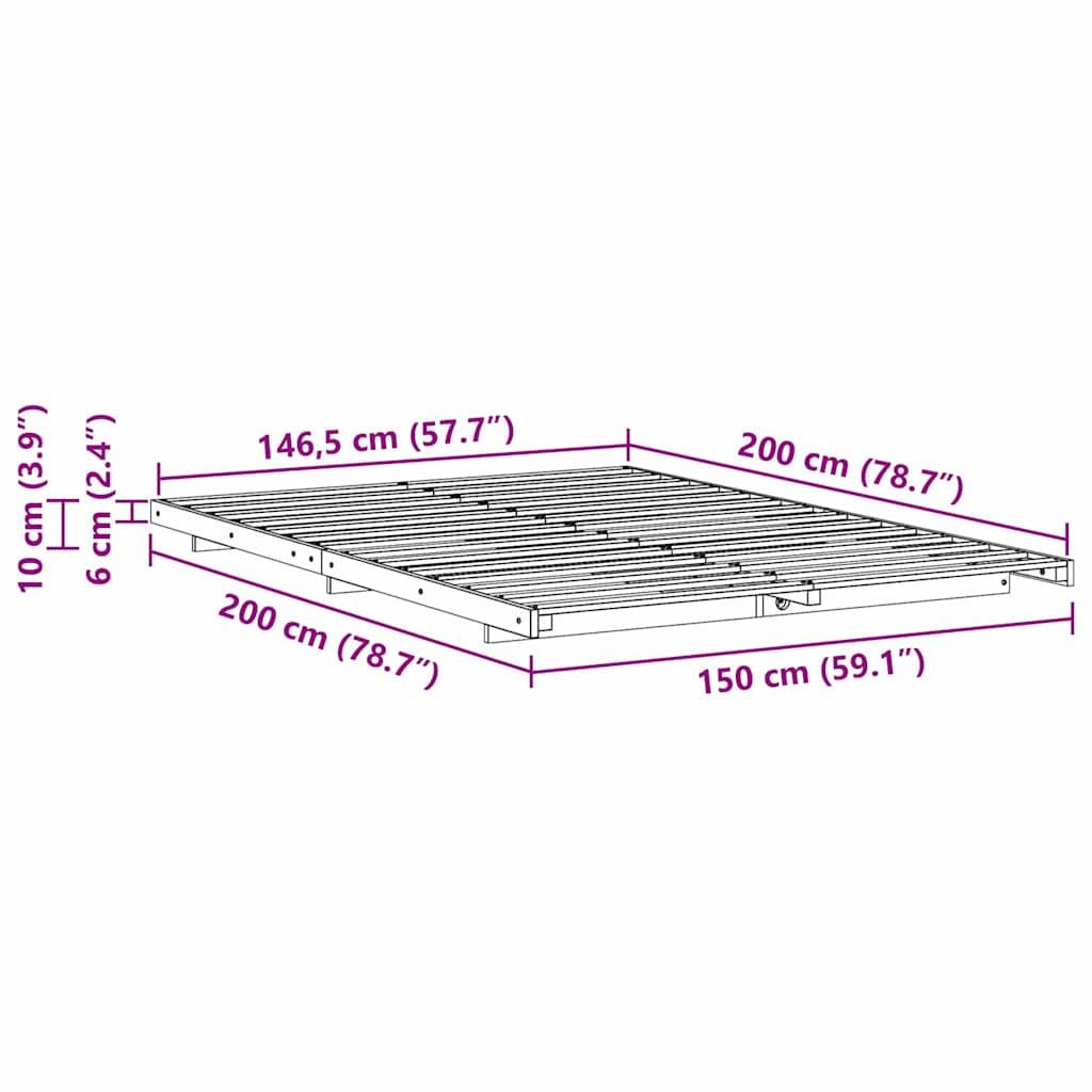 vidaXL Bettrahmen Braun 150 x 200 cm Massives Kiefernholz