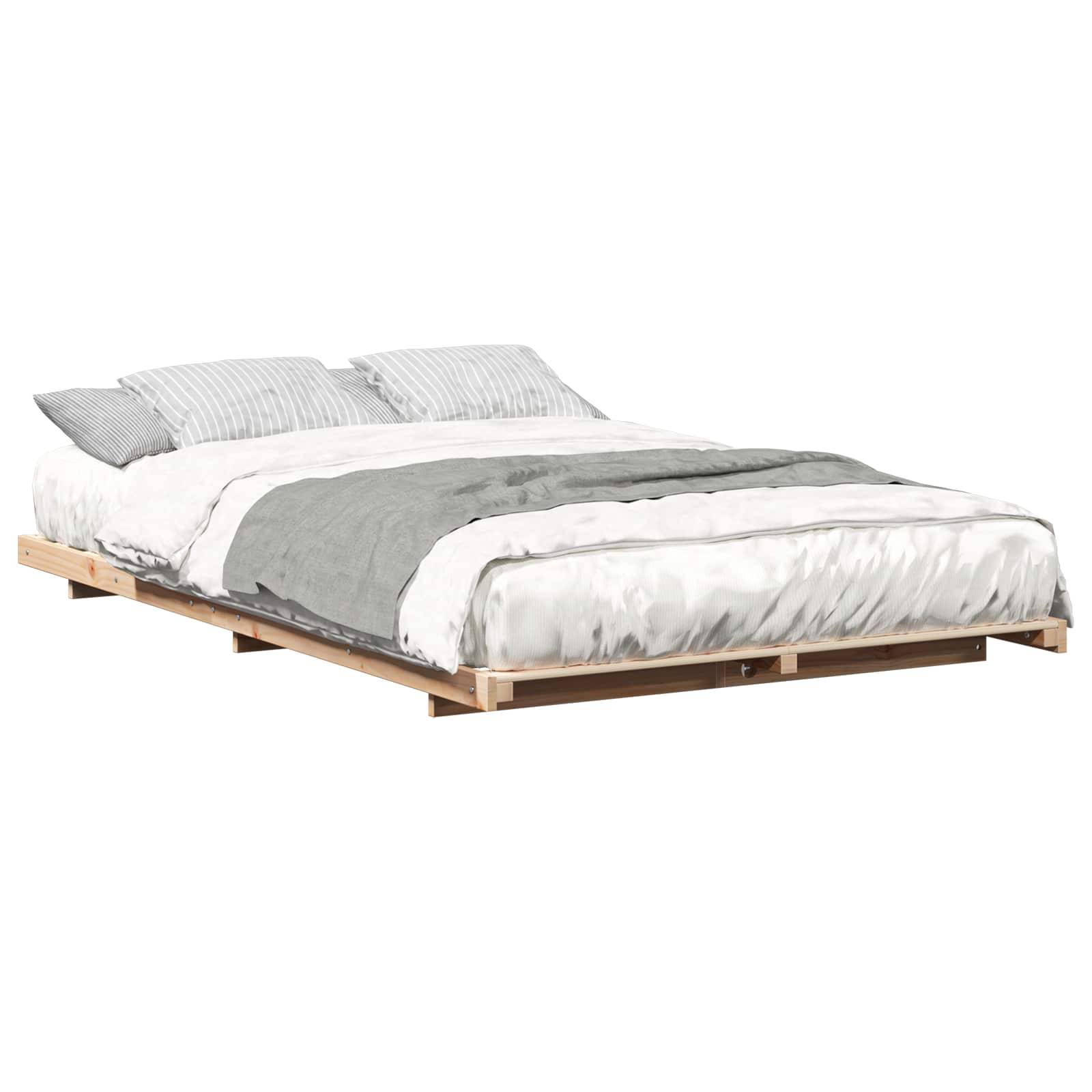 vidaXL Bettrahmen Braun 135 x 190 cm Massives Kiefernholz