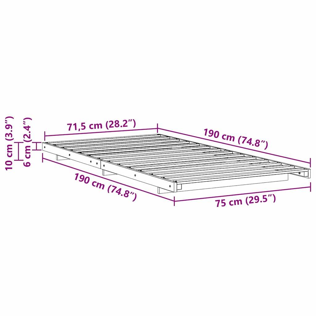 vidaXL Bettrahmen Weiß 75 x 190 cm Massives Kiefernholz