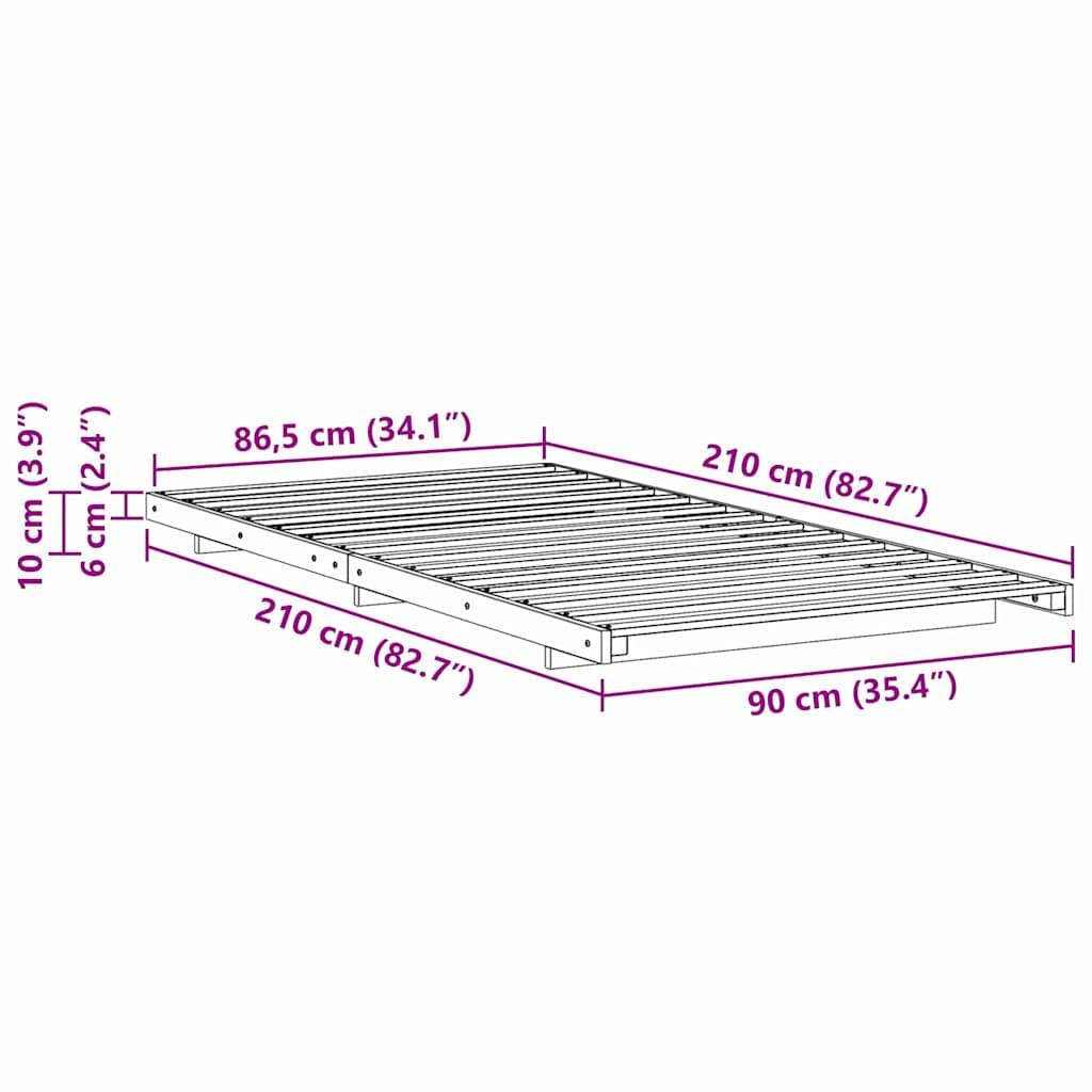 vidaXL Bettrahmen Braun 90 x 210 cm Massives Kiefernholz