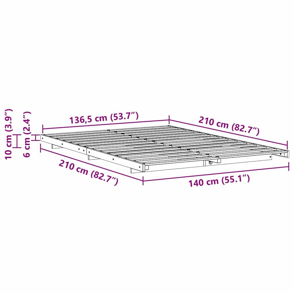 vidaXL Bettrahmen Weiß 140 x 210 cm Massives Kiefernholz