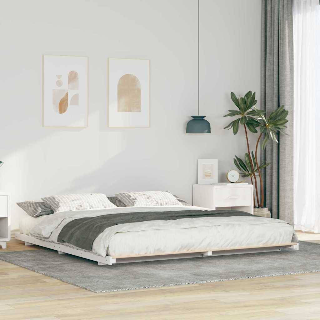 vidaXL Bettrahmen Weiß 200 x 210 cm Massives Kiefernholz