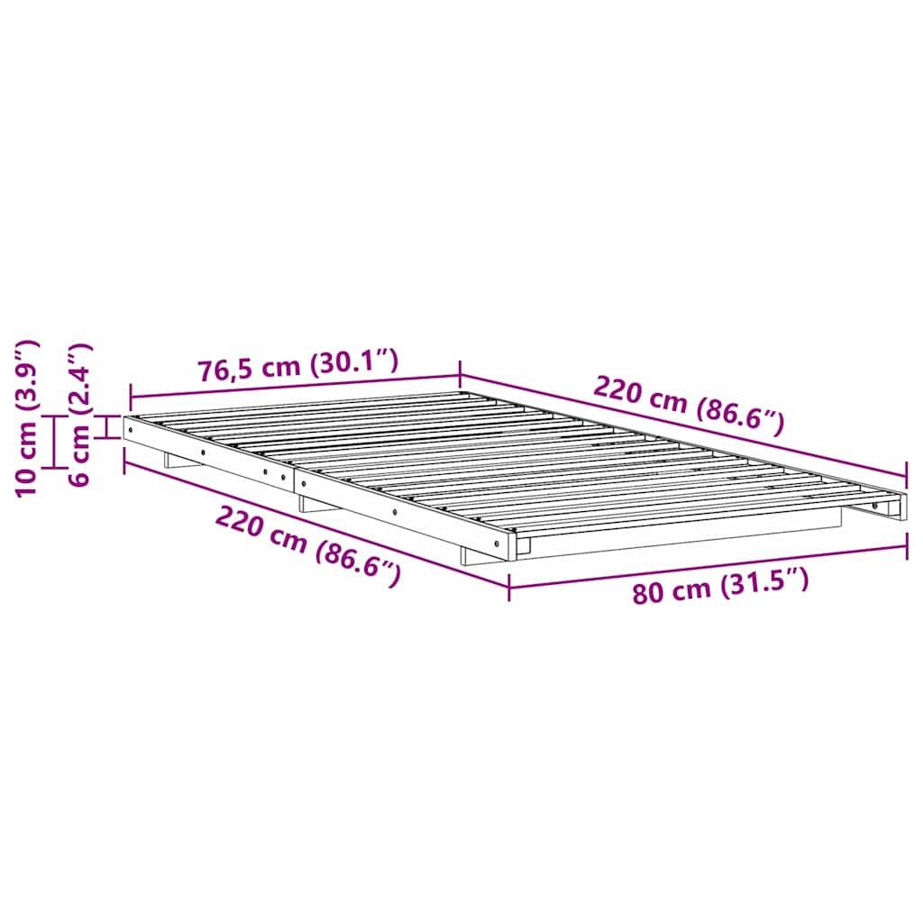 vidaXL Bettrahmen Weiß 80 x 220 cm Massives Kiefernholz