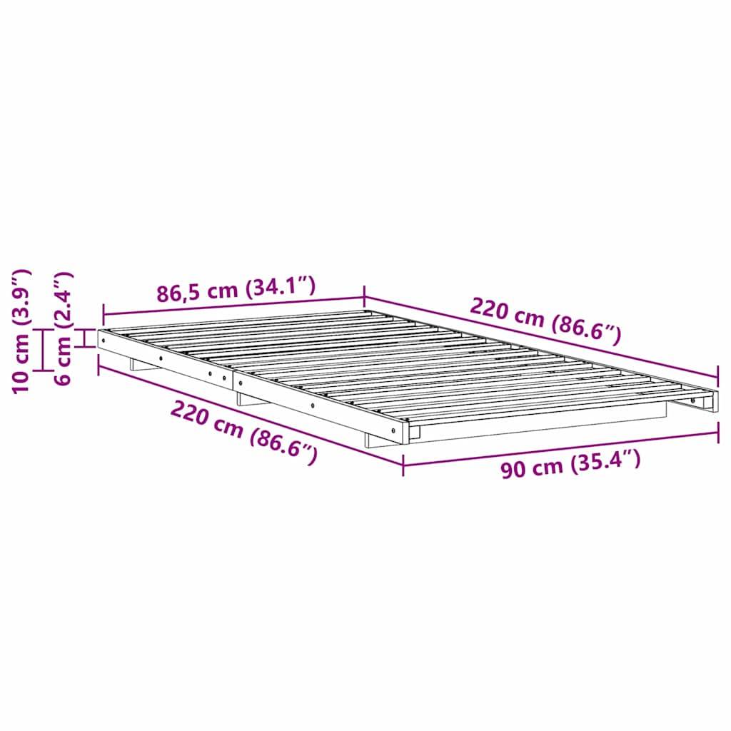 vidaXL Bettrahmen Wachsbraun 90 x 220 cm Massives Kiefernholz