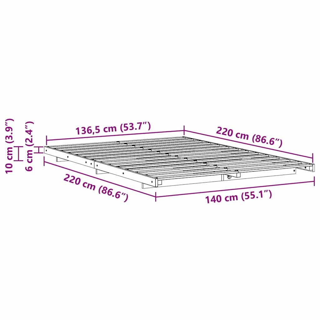 vidaXL Bettrahmen Wachsbraun 140 x 220 cm Massives Kiefernholz