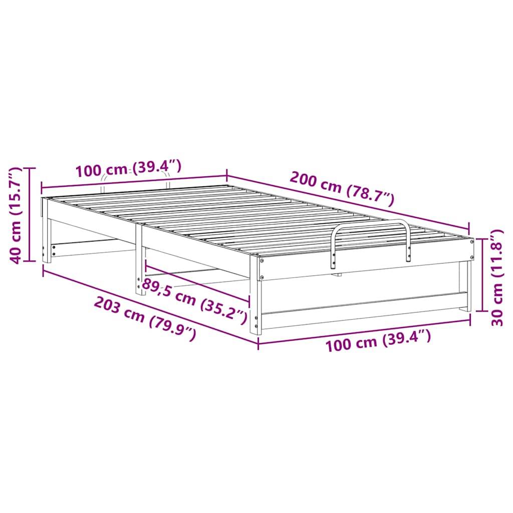 vidaXL Bettrahmen Weiß 100 x 200 cm Massives Kiefernholz