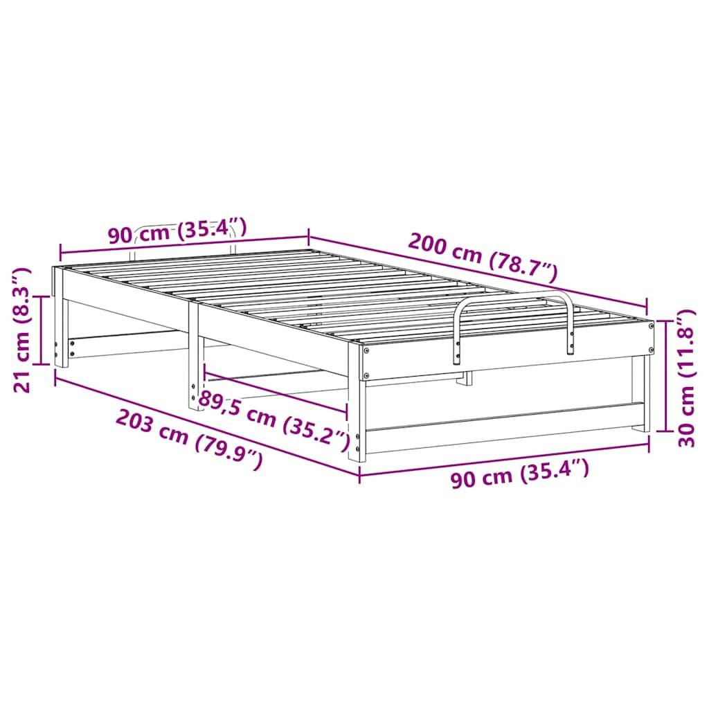 vidaXL Bettrahmen Weiß 90 x 200 cm Massives Kiefernholz