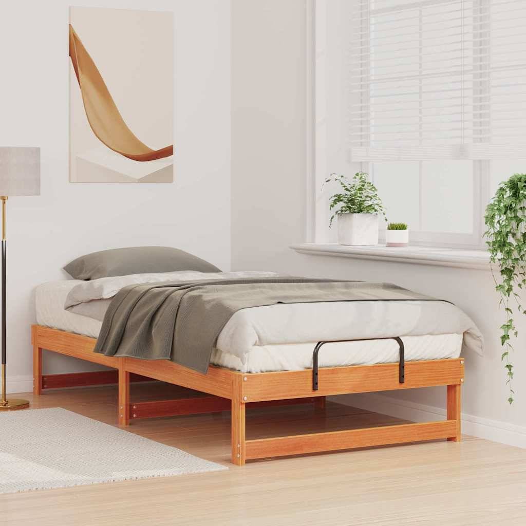 vidaXL Bettrahmen Braun 90 x 200 cm Massives Kiefernholz