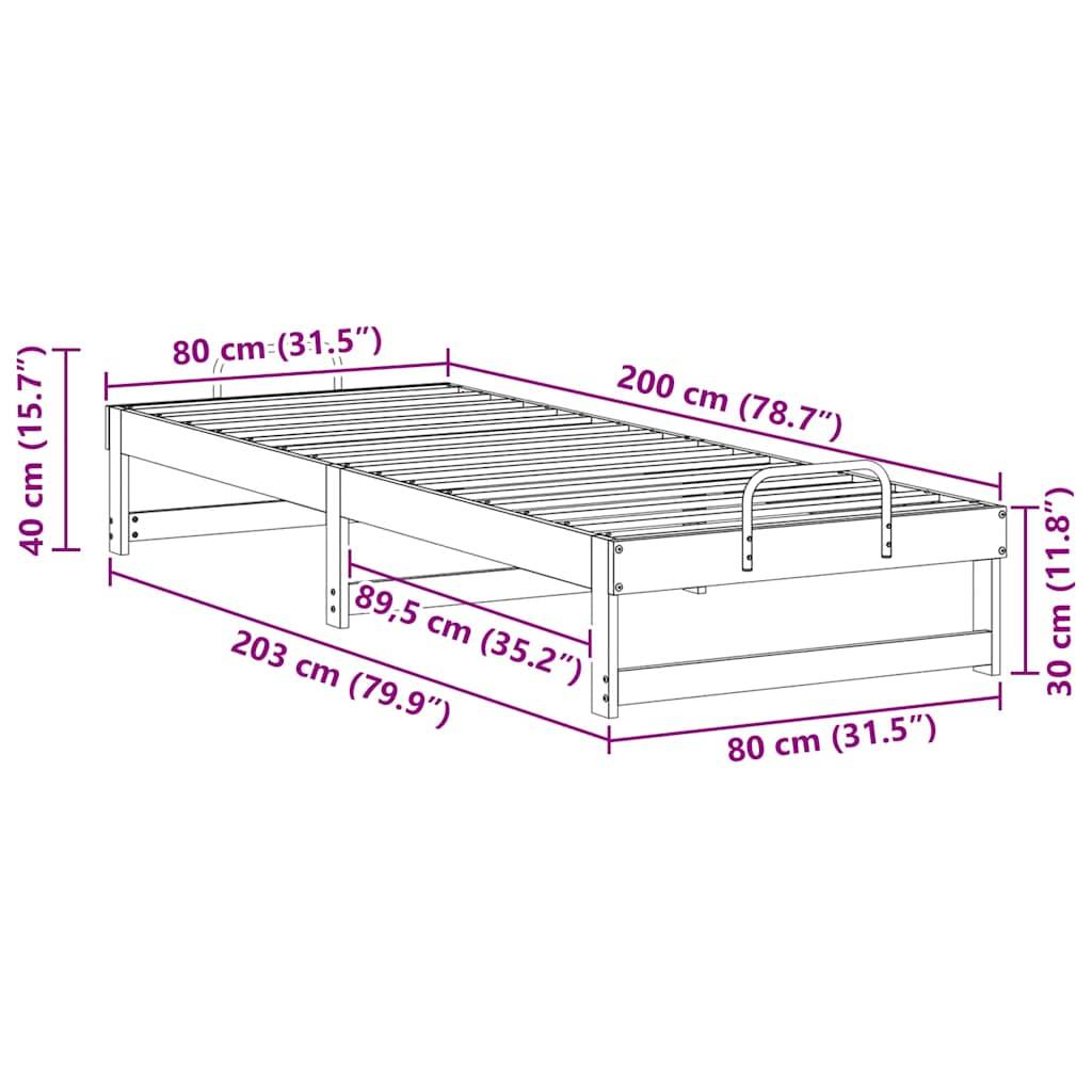 vidaXL Bettrahmen Braun 80 x 200 cm Massives Kiefernholz