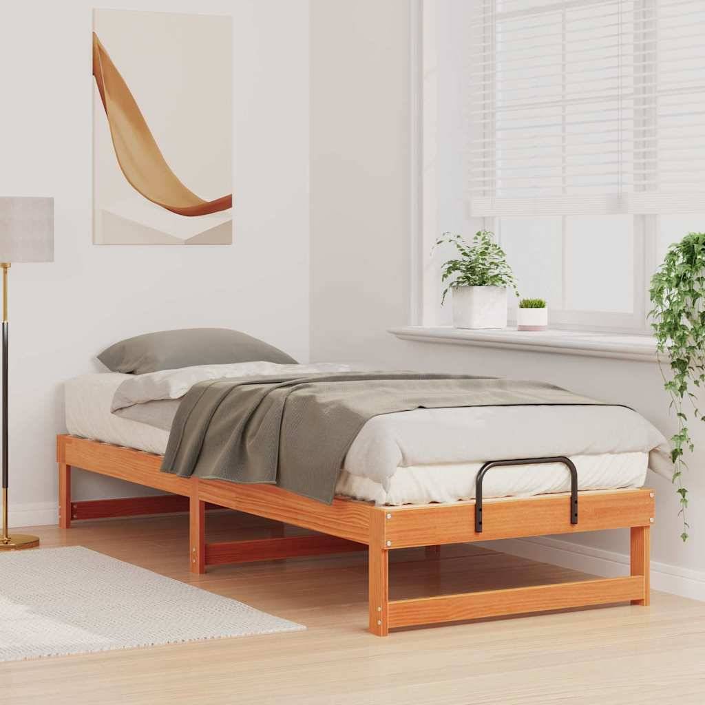 vidaXL Bettrahmen Braun 90 x 210 cm Massives Kiefernholz