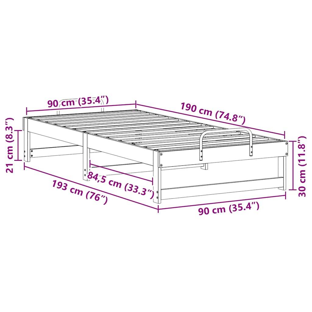vidaXL Bettrahmen Braun 90 x 190 cm Massives Kiefernholz