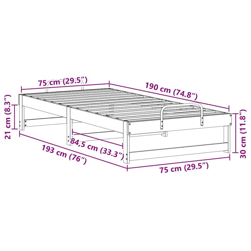 vidaXL Bettrahmen Weiß 75 x 190 cm Massives Kiefernholz