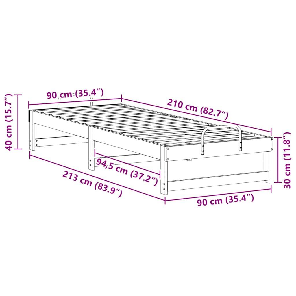 vidaXL Bettrahmen Braun 90 x 210 cm Massives Kiefernholz