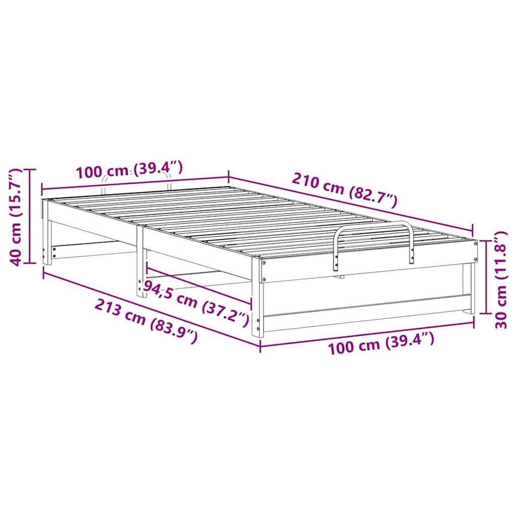 vidaXL Bettrahmen Braun 100 x 210 cm Massives Kiefernholz