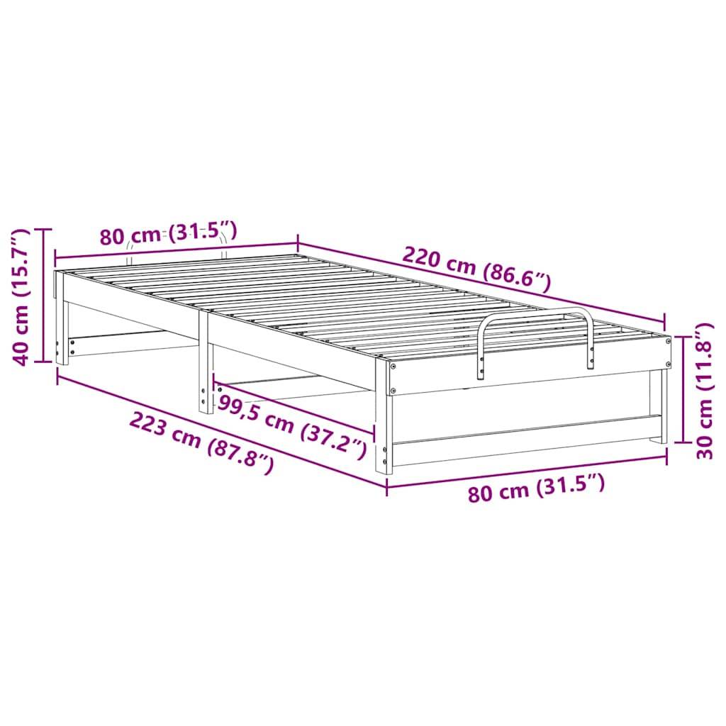 vidaXL Bettrahmen Braun 80 x 220 cm Massives Kiefernholz