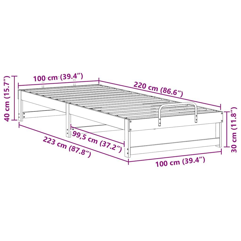 vidaXL Bettrahmen Braun 100 x 220 cm Massives Kiefernholz