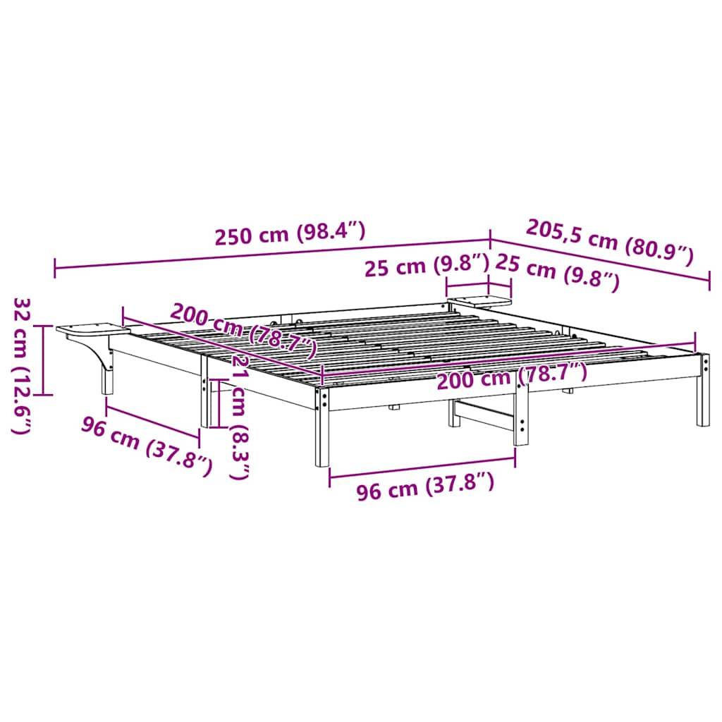 vidaXL Bettrahmen Wachsbraun 200 x 200 cm Massives Kiefernholz