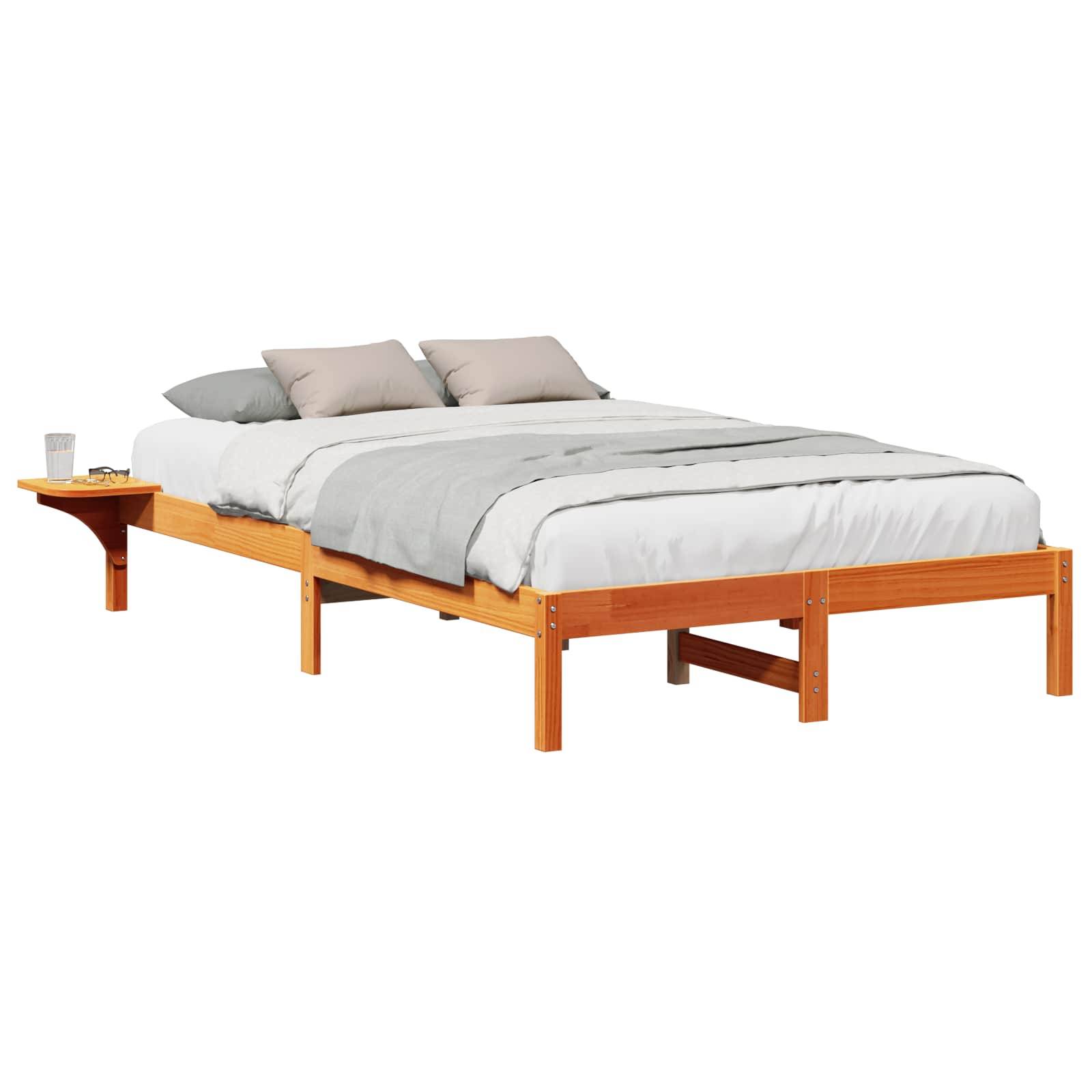vidaXL Bettrahmen Wachsbraun 135 x 190 cm Massives Kiefernholz