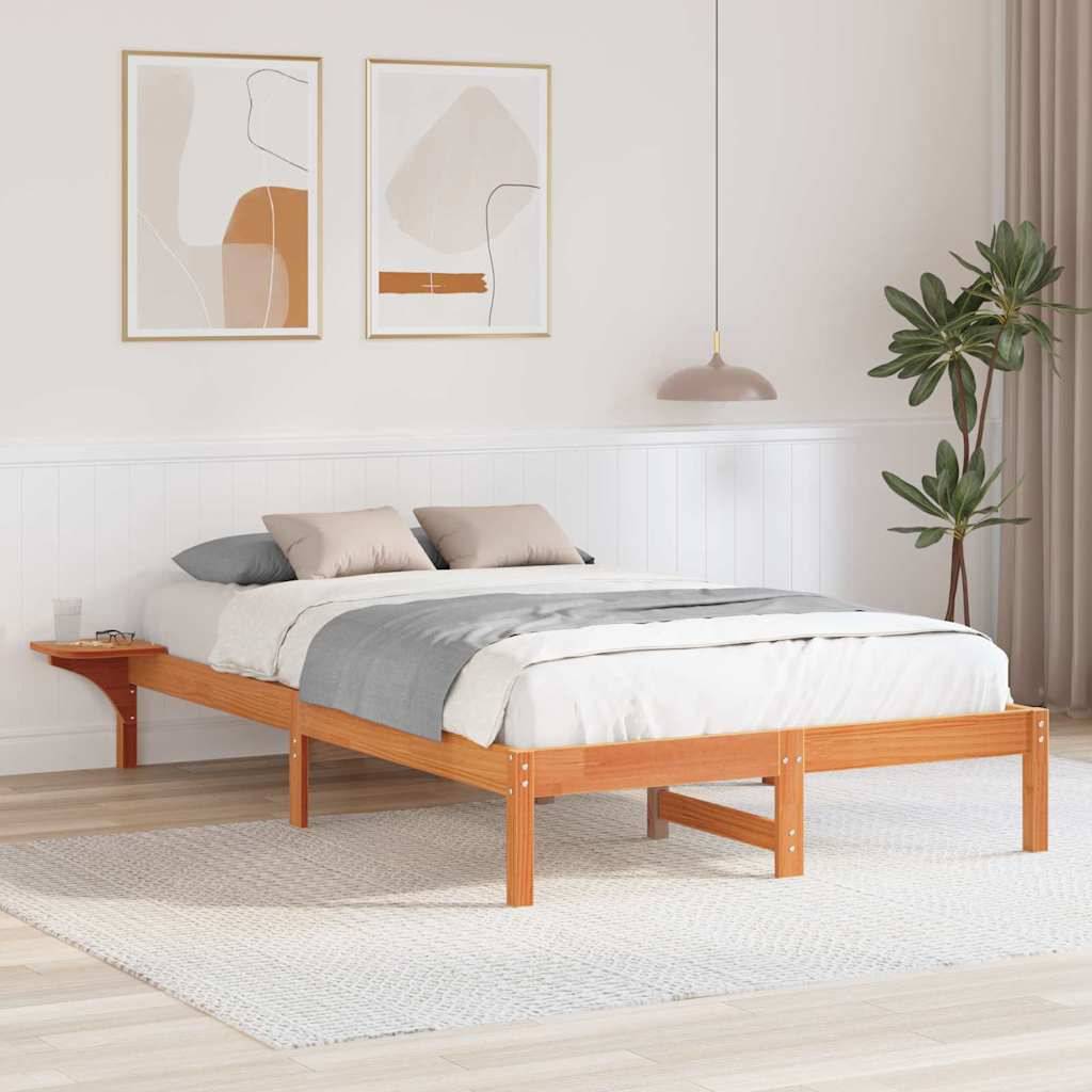 vidaXL Bettrahmen Wachsbraun 135 x 190 cm Massives Kiefernholz