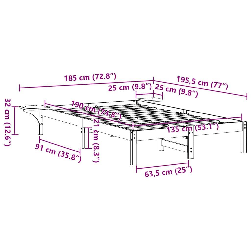 vidaXL Bettrahmen Wachsbraun 135 x 190 cm Massives Kiefernholz