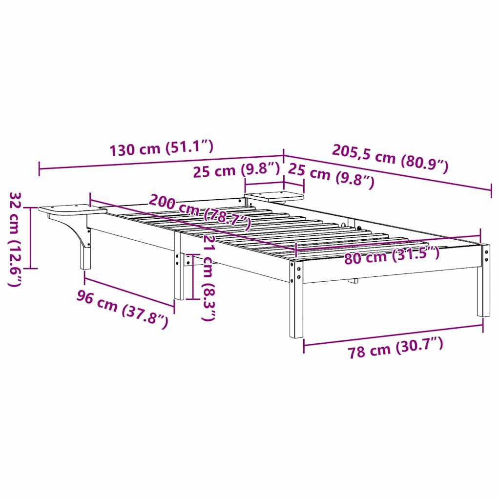 vidaXL Bettrahmen Wachsbraun 80 x 200 cm Massives Kiefernholz