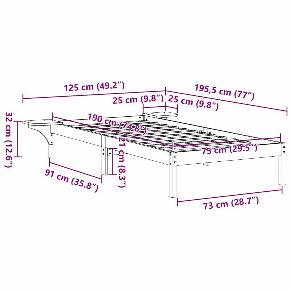 vidaXL Bettrahmen Natur 75 x 190 cm Massives Kiefernholz