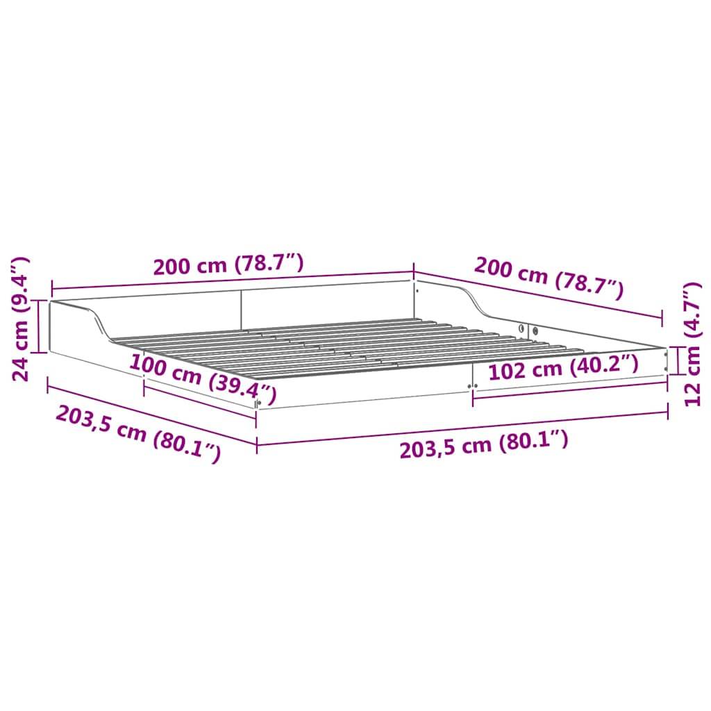 vidaXL Bettrahmen Weiß 200 x 200 cm Massives Kiefernholz