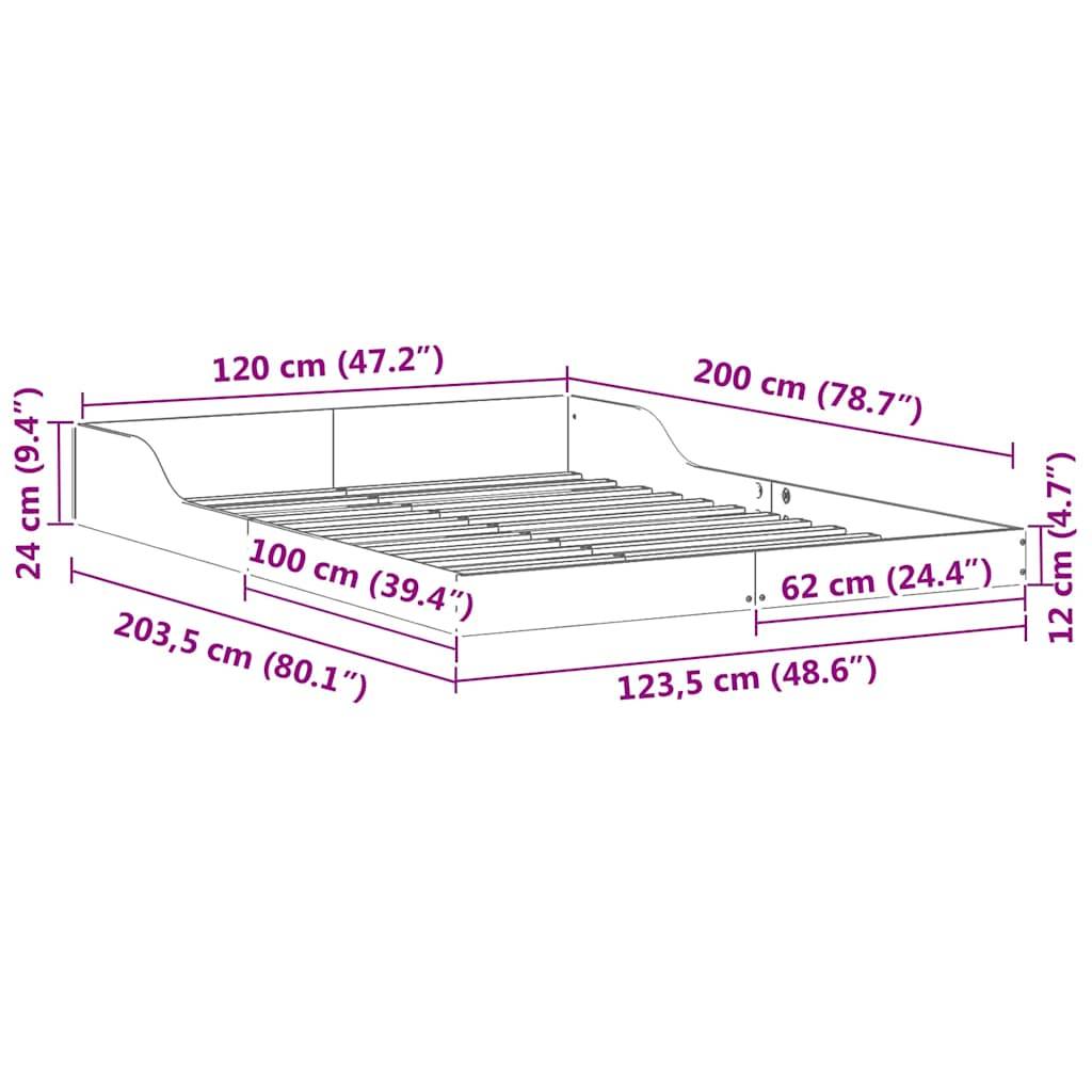vidaXL Bettrahmen Wachsbraun 120 x 200 cm Massives Kiefernholz