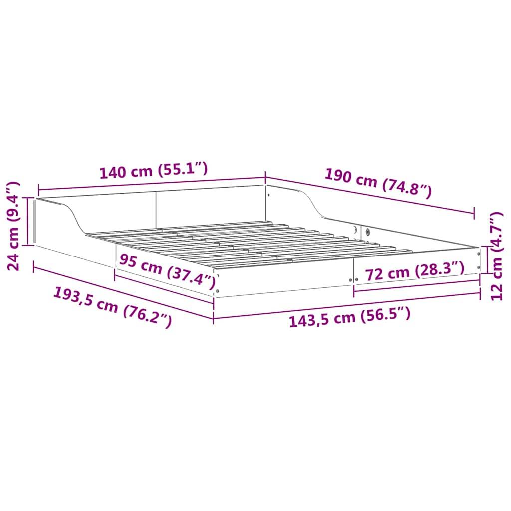 vidaXL Bettrahmen Wachsbraun 140 x 190 cm Massives Kiefernholz