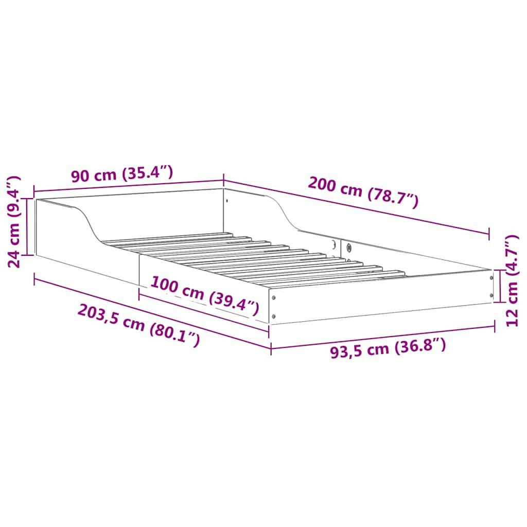 vidaXL Bettrahmen Wachsbraun 90 x 200 cm Massives Kiefernholz