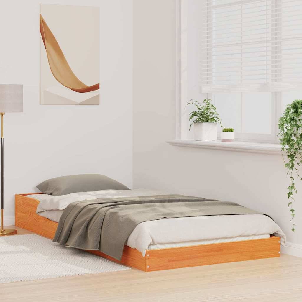vidaXL Bettrahmen Wachsbraun 90 x 200 cm Massives Kiefernholz