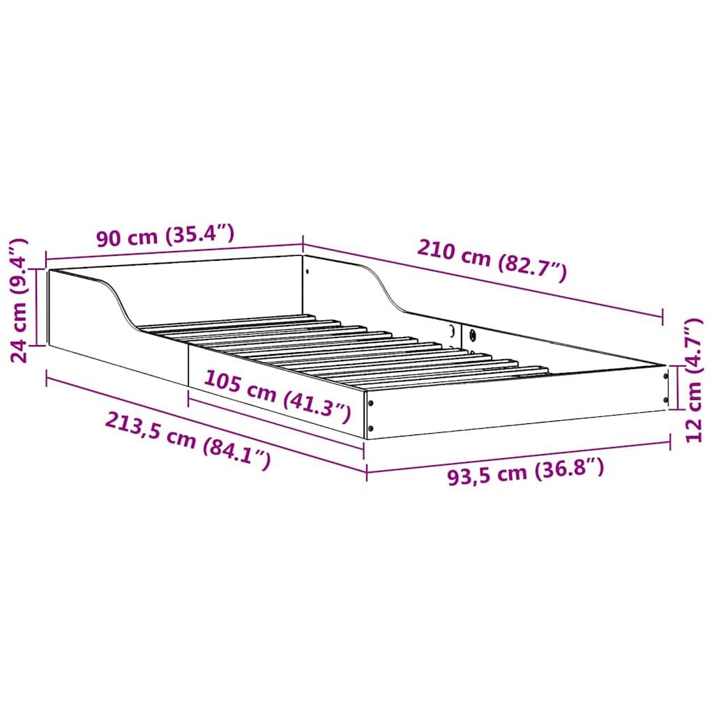 vidaXL Bettrahmen Braun 90 x 210 cm Massives Kiefernholz