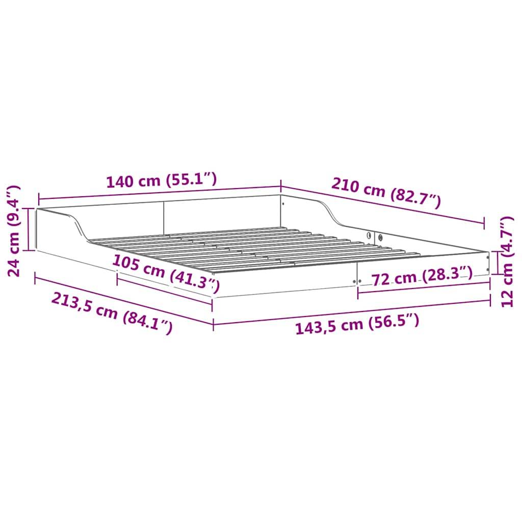 vidaXL Bettrahmen Wachsbraun 140 x 210 cm Massives Kiefernholz
