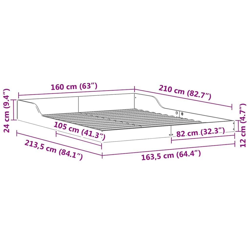 vidaXL Bettrahmen Braun 160 x 210 cm Massives Kiefernholz