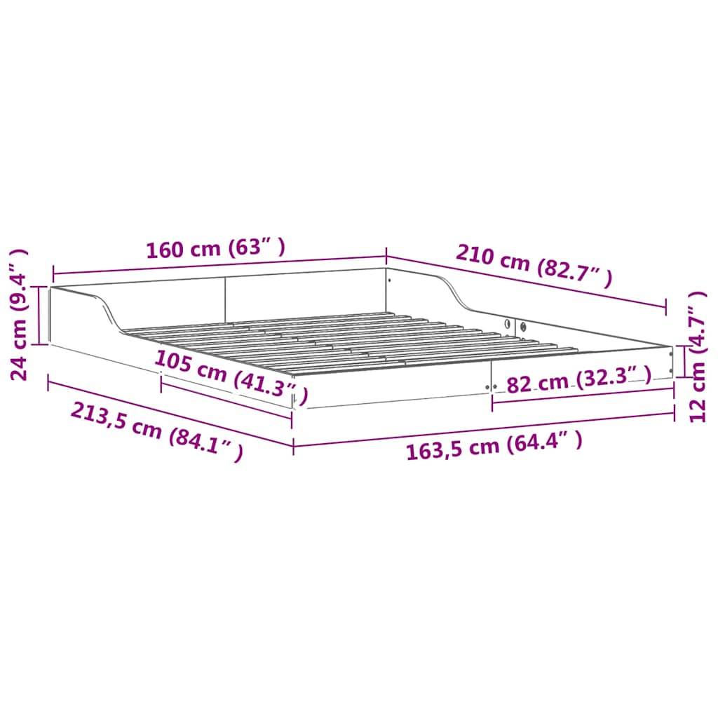 vidaXL Bettrahmen Wachsbraun 160 x 210 cm Massives Kiefernholz