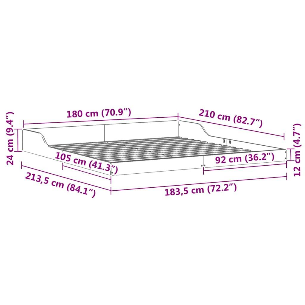vidaXL Bettrahmen Wachsbraun 180 x 210 cm Massives Kiefernholz