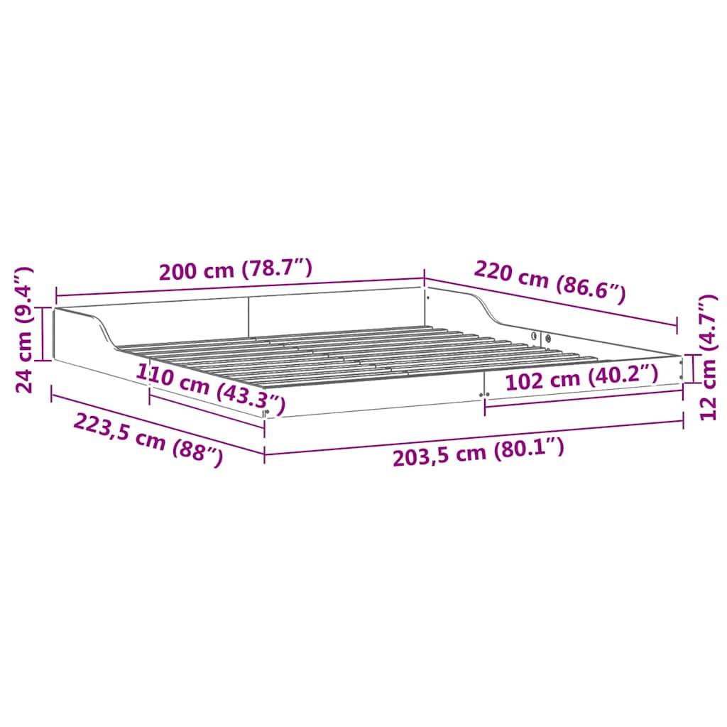 vidaXL Bettrahmen Weiß 200 x 220 cm Massives Kiefernholz