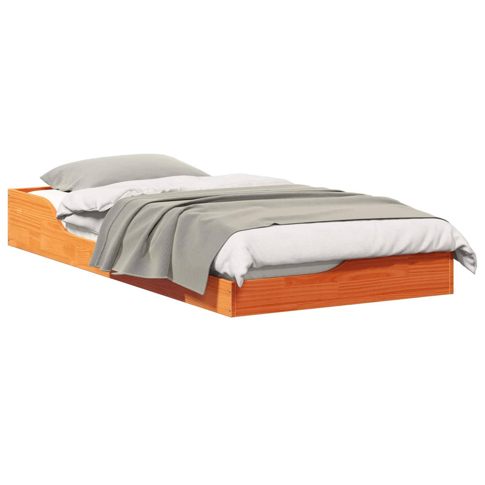 vidaXL Bettrahmen Wachsbraun 90 x 190 cm Massives Kiefernholz