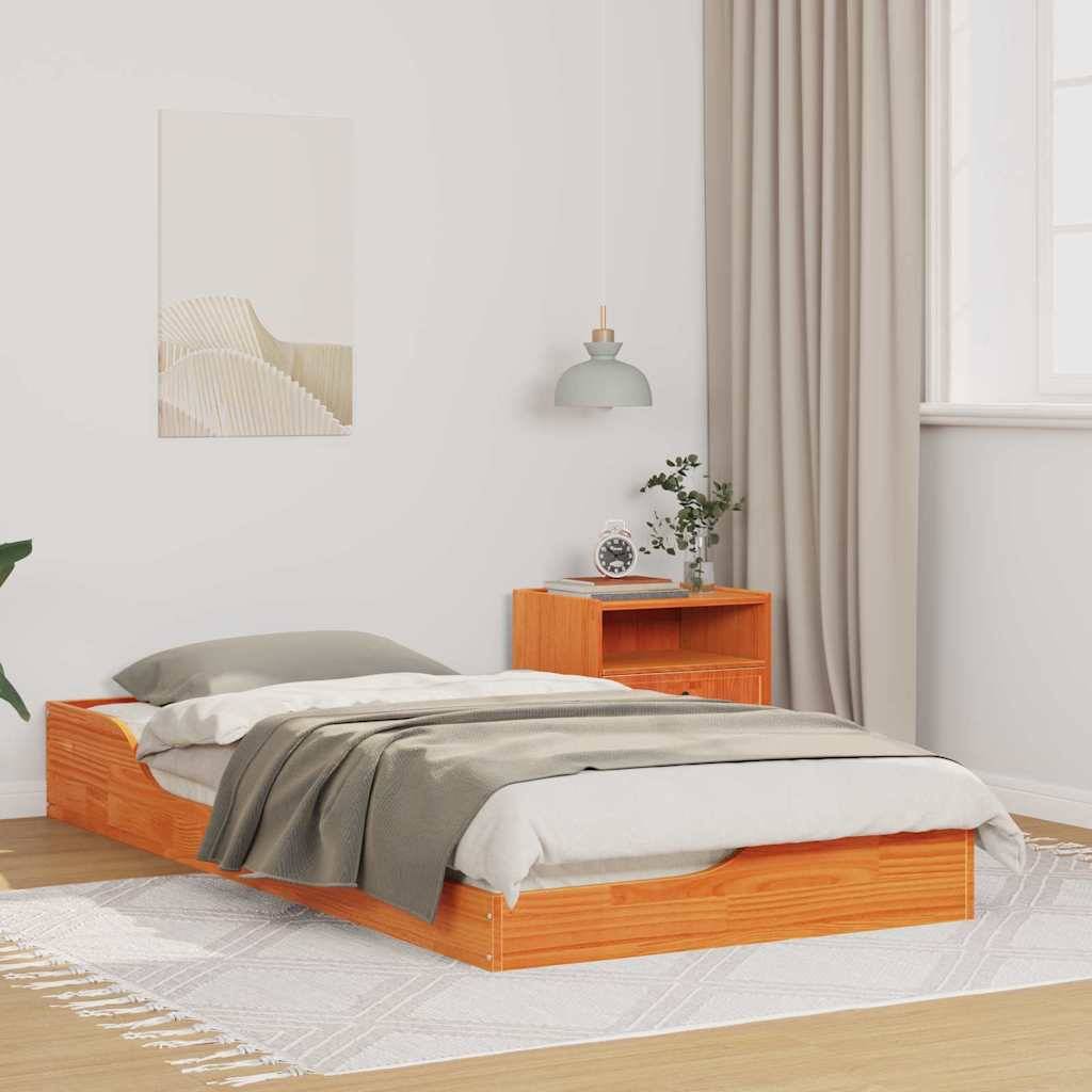 vidaXL Bettrahmen Wachsbraun 90 x 190 cm Massives Kiefernholz