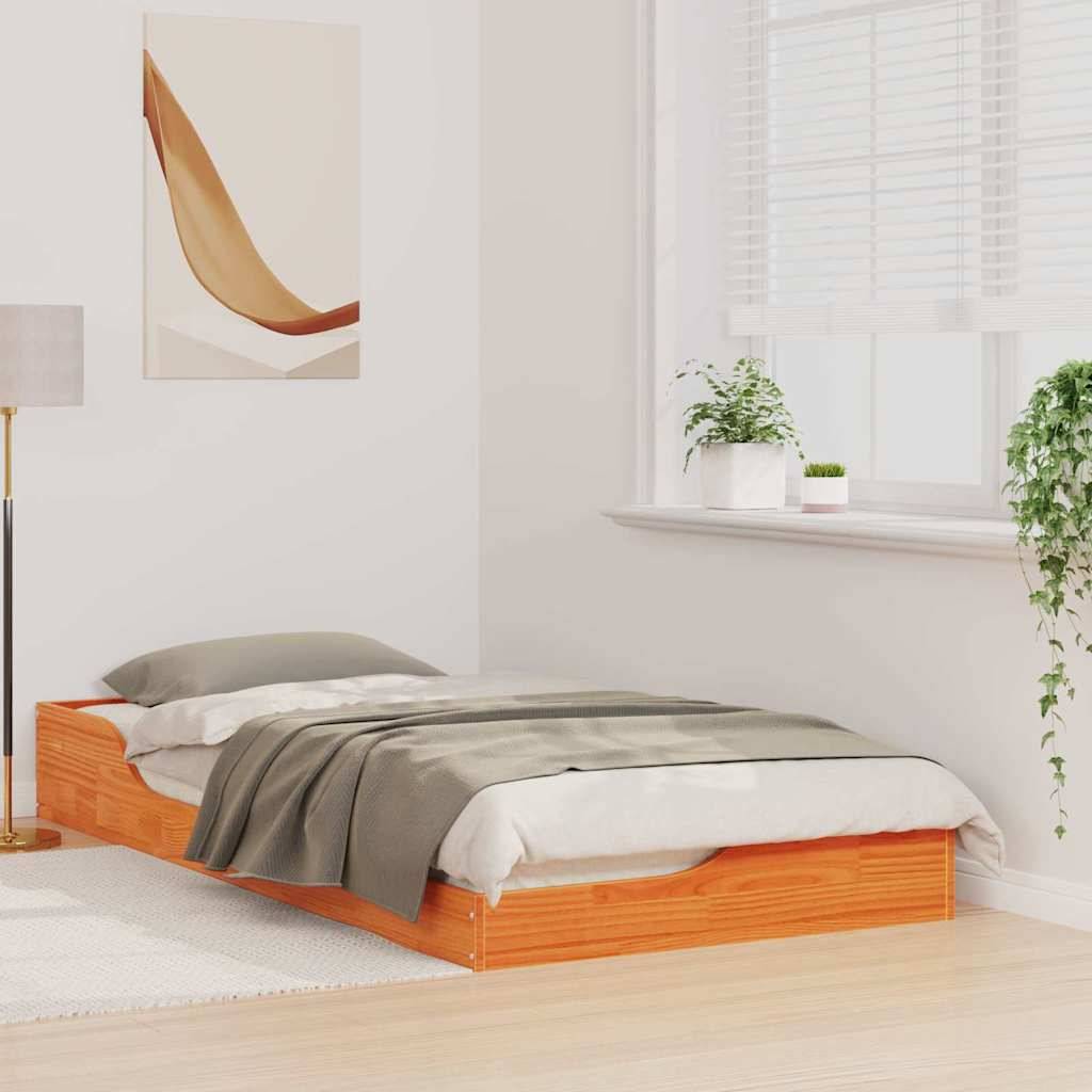 vidaXL Bettrahmen Wachsbraun 90 x 190 cm Massives Kiefernholz