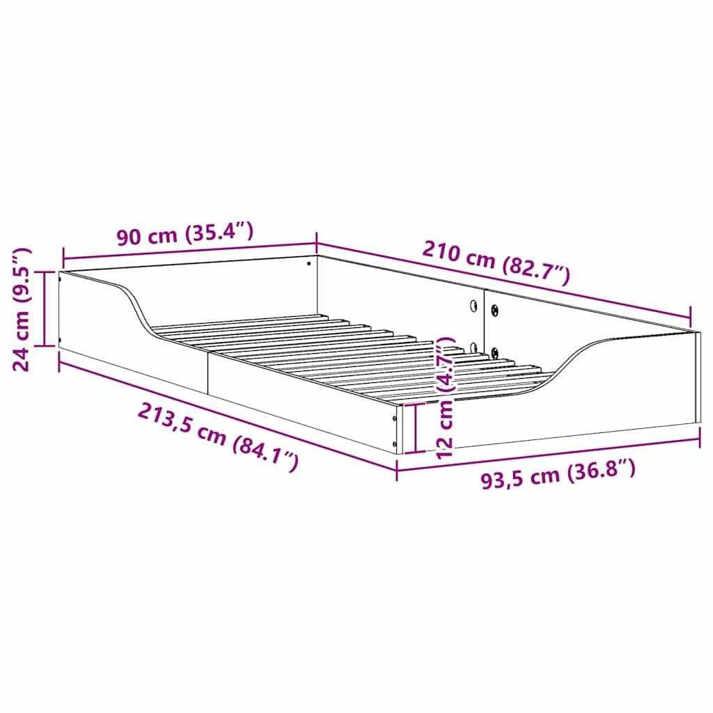 vidaXL Bettrahmen Wachsbraun 90 x 210 cm Massives Kiefernholz