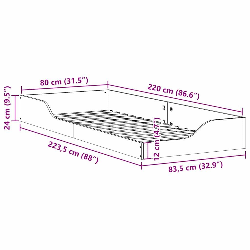vidaXL Bettrahmen Braun 80 x 220 cm Massives Kiefernholz