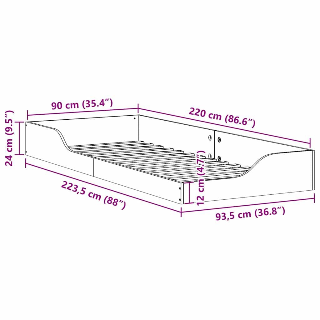 vidaXL Bettrahmen Braun 90 x 220 cm Massives Kiefernholz