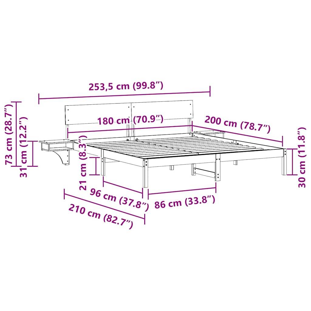 vidaXL Bettrahmen Wachsbraun 180 x 200 cm Massives Kiefernholz
